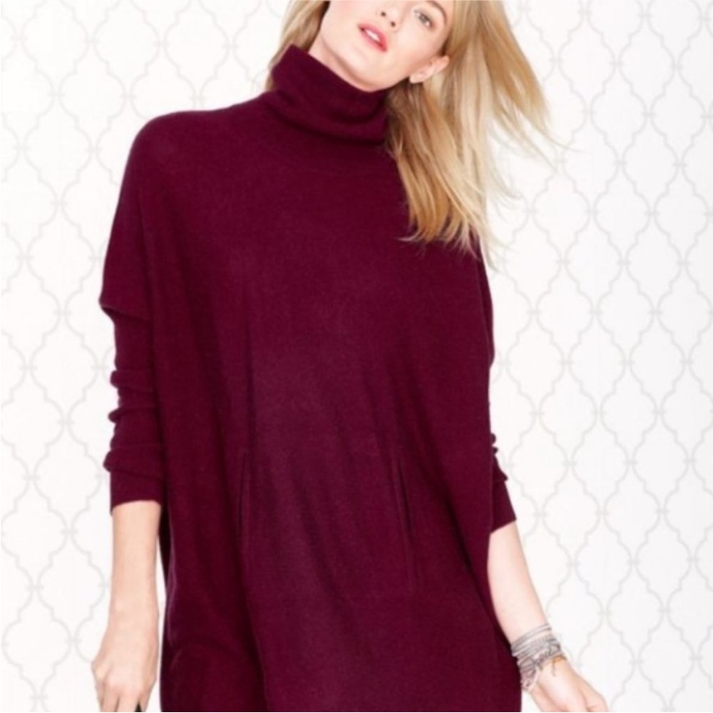 Garnet Hill Wine Red Wool Cashmere Blend Oversized Turtleneck Sweater XS